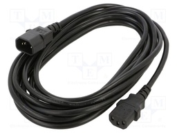 Cable; IEC C13 female,IEC C14 male; 5m; black; PVC; 3x1mm2; 16A