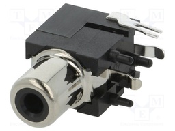 Socket; RCA; female; angled 90°; THT; brass; nickel plated; on PCBs
