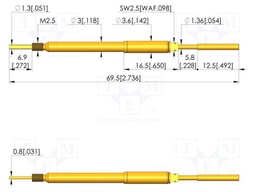 Test needle; Spring compression: 5mm; 5.5mm; 8A; steel; Ø: 1.8mm