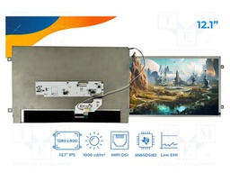 Display: TFT; 12.1"; 1280x800; Illumin: LED; RGB; 1000cd/m2; 5VDC