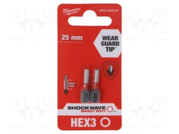 Screwdriver bit; hex key; HEX 3mm; Overall len: 25mm; 2pcs.