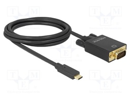 Cable; D-Sub 15pin plug,USB C plug,VGA male; 2m; black; black