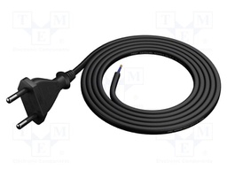 Cable; CEE 7/16 (C) plug,wires; 1.5m; black; PVC; 2x0,5mm2; 2.5A