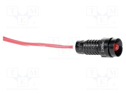 Indicator: LED; recessed; red; 230VAC; Ø5mm; IP20; cables; 330mm