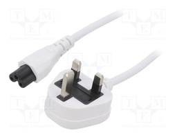 Cable; 3x0.75mm2; BS 1363 (G) plug,IEC C5 female; PVC; 3m; white