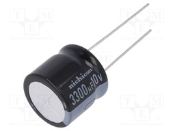 Capacitor: electrolytic; THT; 3300uF; 10VDC; Ø16x15mm; Pitch: 7.5mm