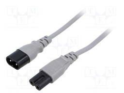Cable; 2x0.75mm2; IEC C7 female,IEC C8 male; PVC; 1.8m; grey; 2.5A