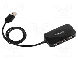 Hub USB; USB A socket x4,USB A plug; USB 2.0; PnP; black; 480Mbps