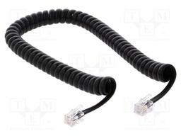 Cable: telephone; coiled,interlaced; RJ9 plug,both sides; black