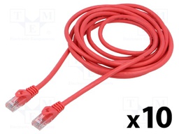Patch cord; U/UTP; 6; stranded; CCA; PVC; red; 3m; 26AWG; Cores: 8