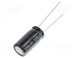 Capacitor: electrolytic; THT; 2200uF; 16VDC; Ø10x20mm; Pitch: 5mm