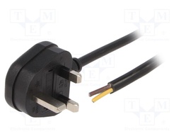 Cable; BS 1363 (G) plug; 3m; black; PVC; 3G1mm2; 13A; 300/500V