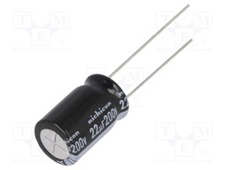 Capacitor: electrolytic; THT; 22uF; 200VDC; Ø10x16mm; Pitch: 5mm