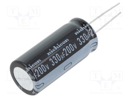 Capacitor: electrolytic; THT; 330uF; 200VDC; Ø18x40mm; Pitch: 7.5mm