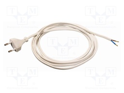 Cable; 2x0.75mm2; CEE 7/16 (C) plug,wires; PVC; 1.5m; white; 2.5A