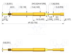 Test needle; Spring compression: 5mm; 5.5mm; 8A; steel; Ø: 3mm; 20N