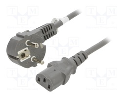 Cable; CEE 7/7 (E/F) plug angled,IEC C13 female; PVC; 2m; grey