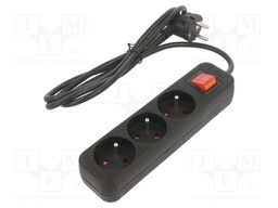 Extension lead; 3x1mm2; Sockets: 3; rubber; black; 1.5m; 10A