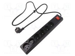Extension lead; 3x1.5mm2; Sockets: 6; PVC; black; 1.5m; 16A