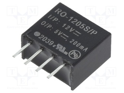 Converter: DC/DC; 1W; Uin: 10.8÷13.2V; Uout: 5VDC; Iout: 200mA; SIP4