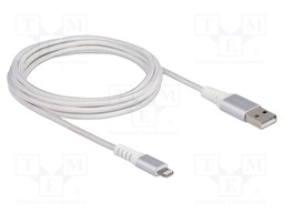 Cable; USB 2.0; Apple Lightning plug,USB A plug; 3m; white; 3A