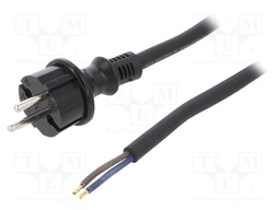 Cable; CEE 7/17 (C) plug,wires; 4m; black; rubber; 2x2,5mm2; 16A
