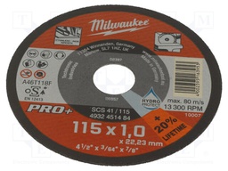 Cutting wheel; Ø: 115mm; Øhole: 22.2mm; Disc thick: 1mm