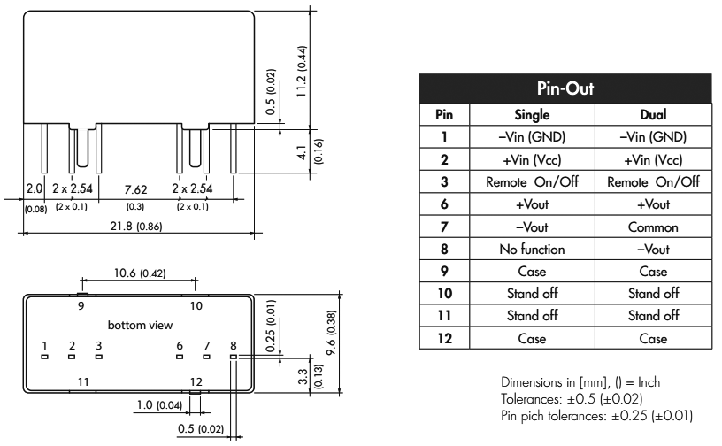 Converter: DC/DC; 9W; Uin: 18÷75V; Uout: 5VDC; Uout2: -5VDC; SIP8