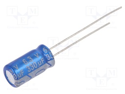 Capacitor: electrolytic; THT; 330uF; 6.3VDC; Ø6.3x11.5mm; ±20%