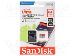 Memory card; Android; SD XC Micro; 64GB; 120MB/s; Class 10 UHS U1