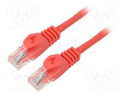 Patch cord; U/UTP; 5e; stranded; CCA; PVC; red; 0.25m; 26AWG; Cores: 8