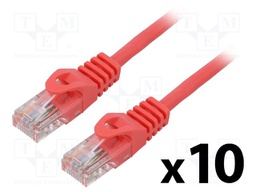 Patch cord; U/UTP; 5e; stranded; CCA; PVC; red; 3m; 26AWG; Cores: 8