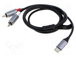 Cable; RCA plug x2,USB C plug; nickel plated; 2m; black; Core: Cu