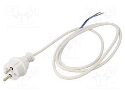 Cable; 2x1mm2; CEE 7/17 (C) plug,wires; PVC; 1.5m; white; 16A; 250V