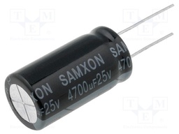 Capacitor: electrolytic; THT; 4700uF; 25VDC; Ø16x30mm; Pitch: 7.5mm