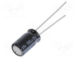 Capacitor: electrolytic; THT; 100uF; 35VDC; Ø6.3x11mm; Pitch: 2.5mm