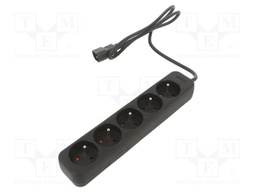 Extension lead; 3x1mm2; Sockets: 5; rubber; black; 1m; 10A