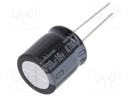 Capacitor: electrolytic; THT; 4700uF; 16VDC; Ø18x20mm; Pitch: 7.5mm