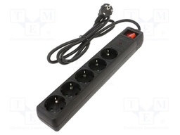 Plug socket strip: protective; Sockets: 5; 250VAC; 16A; black