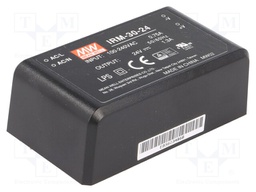 Power supply: switched-mode; modular; 31.2W; 24VDC; 69.5x39x24mm