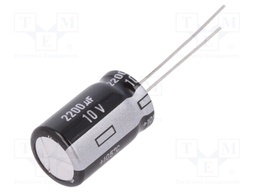 Capacitor: electrolytic; THT; 2200uF; 10VDC; Ø12.5x20mm; Pitch: 5mm