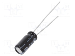Capacitor: electrolytic; THT; 3.3uF; 100VDC; Ø5x11mm; Pitch: 2mm