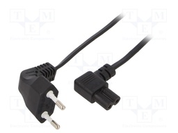 Cable; CEE 7/16 (C) plug angled,IEC C7 female angled; 1m; black