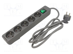 Extension lead; Sockets: 5; grey; 3x1,5mm2; 1.8m; 16A