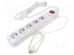 Plug socket strip: protective; Sockets: 5; 250VAC; 10A; white