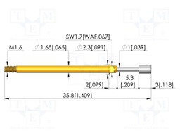 Test needle; Spring compression: 4mm; 5.3mm; 8A; CuBe; Ø: 2mm; 1.5N