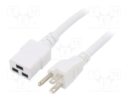 Cable; 3x14AWG; IEC C19 female,NEMA 5-15 (B) plug; PVC; 1m; white