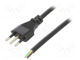 Cable; 3x0.75mm2; CEI 23-50 (L) plug,wires; PVC; 1.8m; black; 10A
