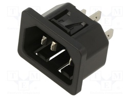 IEC Power Connector, IEC C14 Inlet, 15 A, 250 VAC, Quick Connect, Snap-In, 6100-4 Series