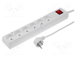 Extension lead; 3x1.5mm2; Sockets: 6; PVC; white; 1.5m; 16A